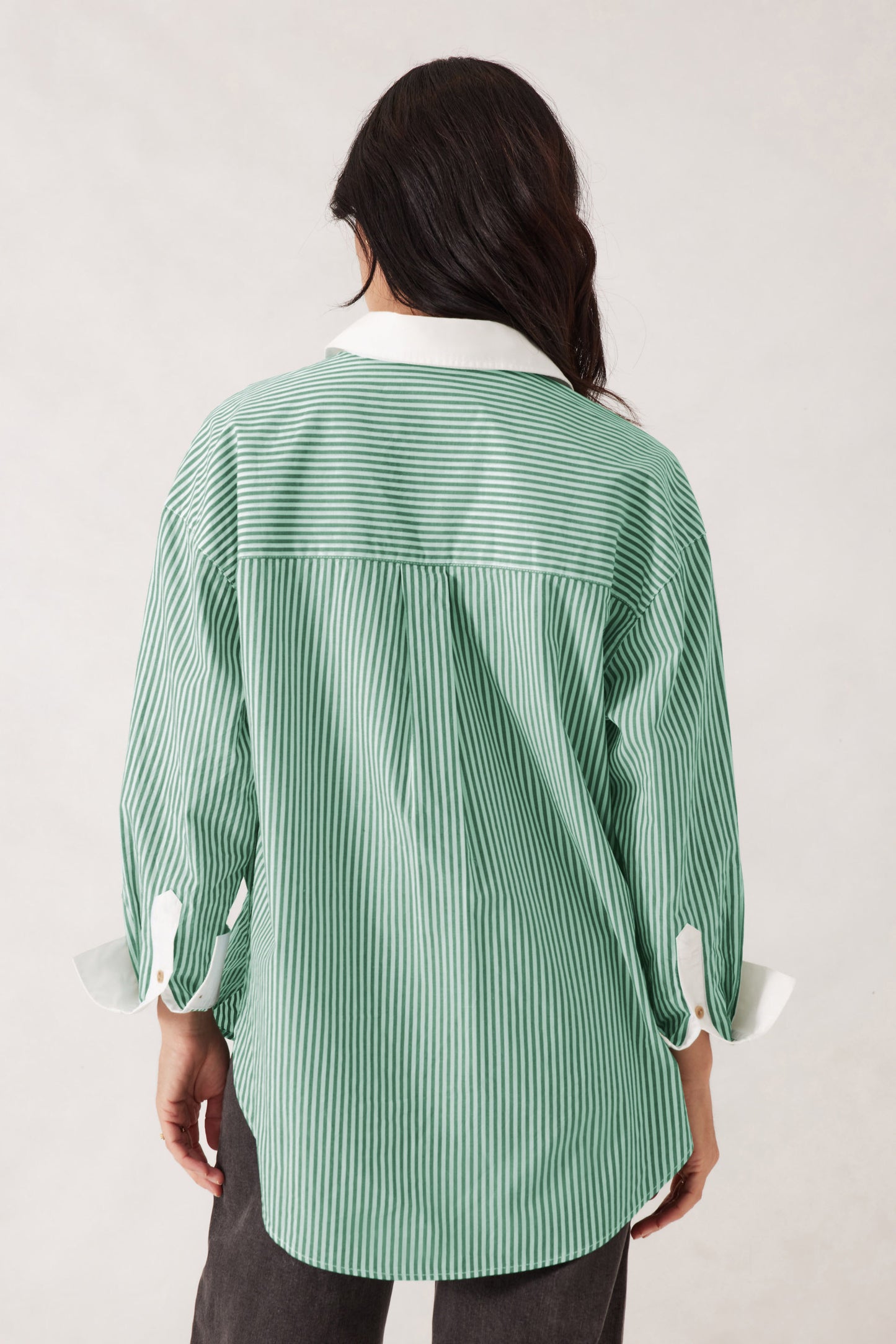 SHIRT PETA OVERSIZED - KELLY GREEN STRIPE WHITE COLLAR