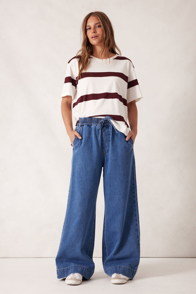 TEE STEVIE SLOUCHY - VANILLA/BURGUNDY