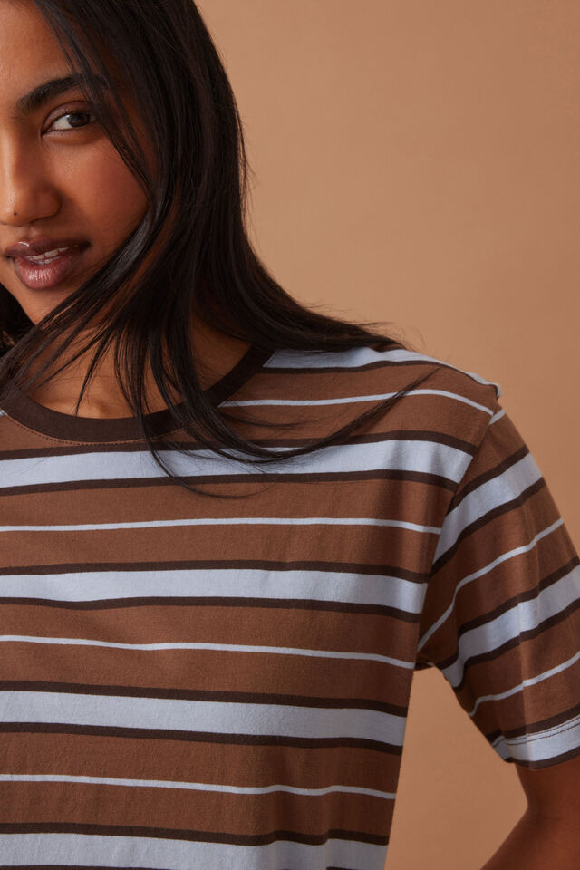 TEE STEVIE SLOUCHY - CHALK/CHOC RETRO STRIPE