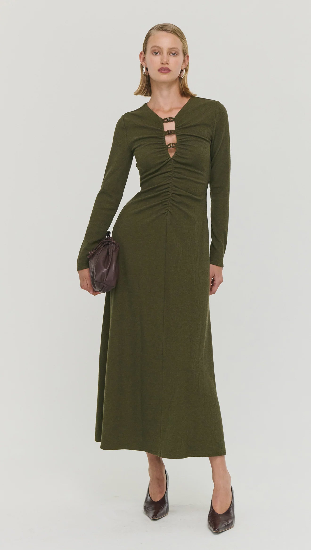 DRESS FARRAH RIB MIDI - OLIVE