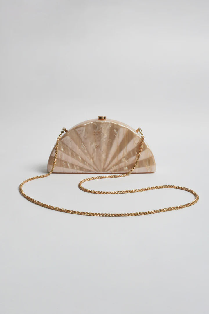 BAG PIA FAN SHELL RESIN CLUTCH - CHAMPAGNE