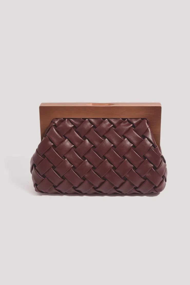 CLUTCH VIVIENNE WEAVE TIMBER FRAME - BURGUNDY