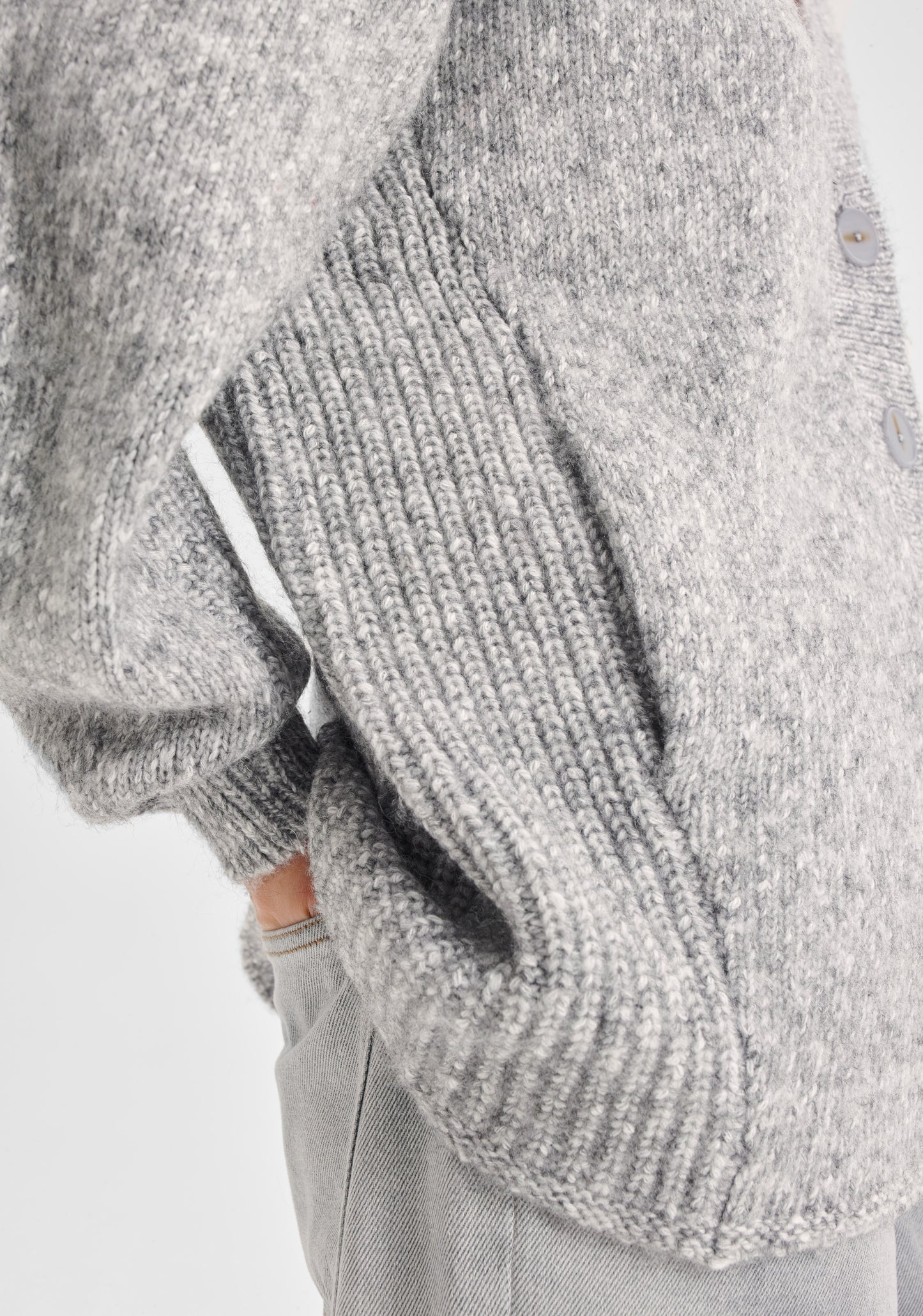 KNIT ZOE CARDIGAN - GREY MARLE