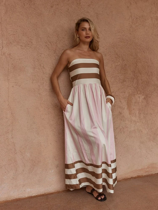 DRESS NEA SPLICED STRAPLESS - NEAPOLITAN