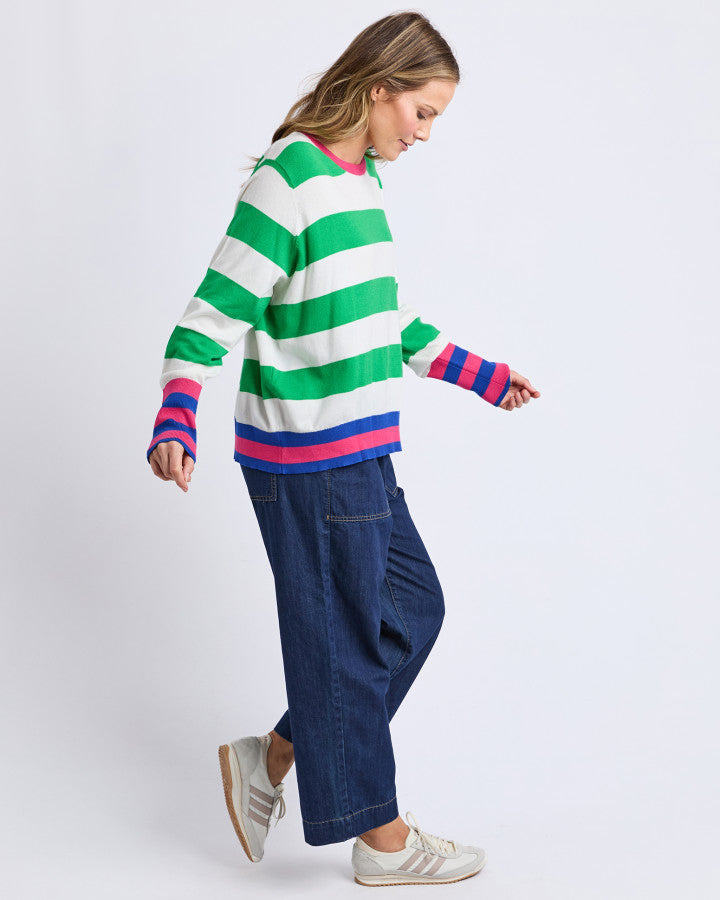 KNIT LONGSLEEVE REGGIE - GREEN/WHITE STRIPE