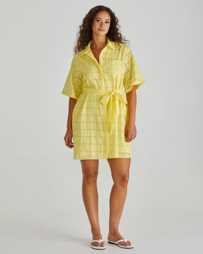 DRESS HELMI BRODERIE SHIRT - YELLOW