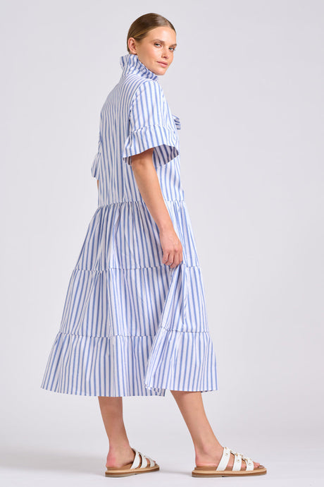 DRESS MOLLY OVERSIZED SHIRTDRESS -WHITE WITH AZURE TICKING