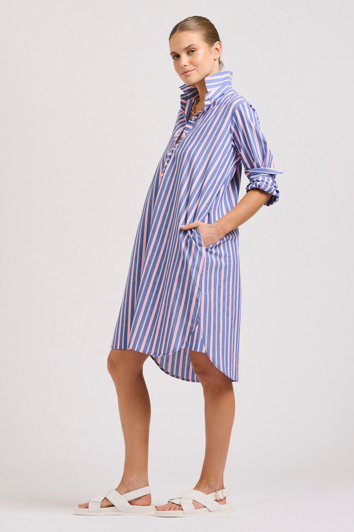 DRESS POPOVER - CHAMBRAY PINK STRIPE - LAST ONE SIZE L!
