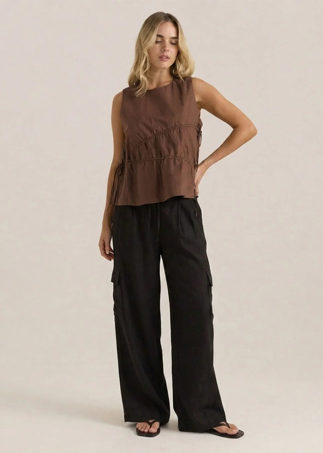 TOP ELIN GATHERED TIE - CHOC