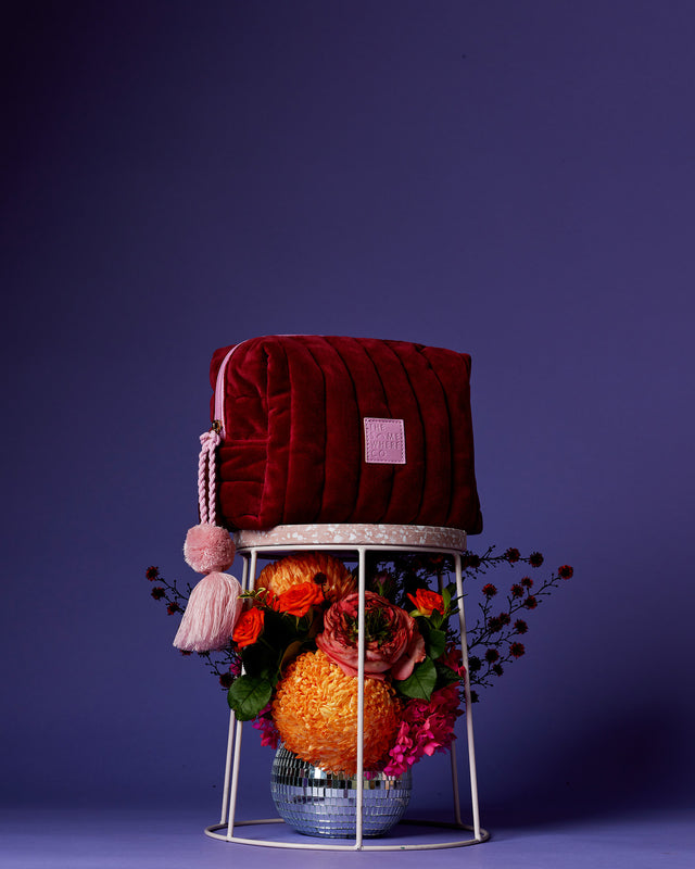 COSMETIC CASE - BURGUNDY VELVET