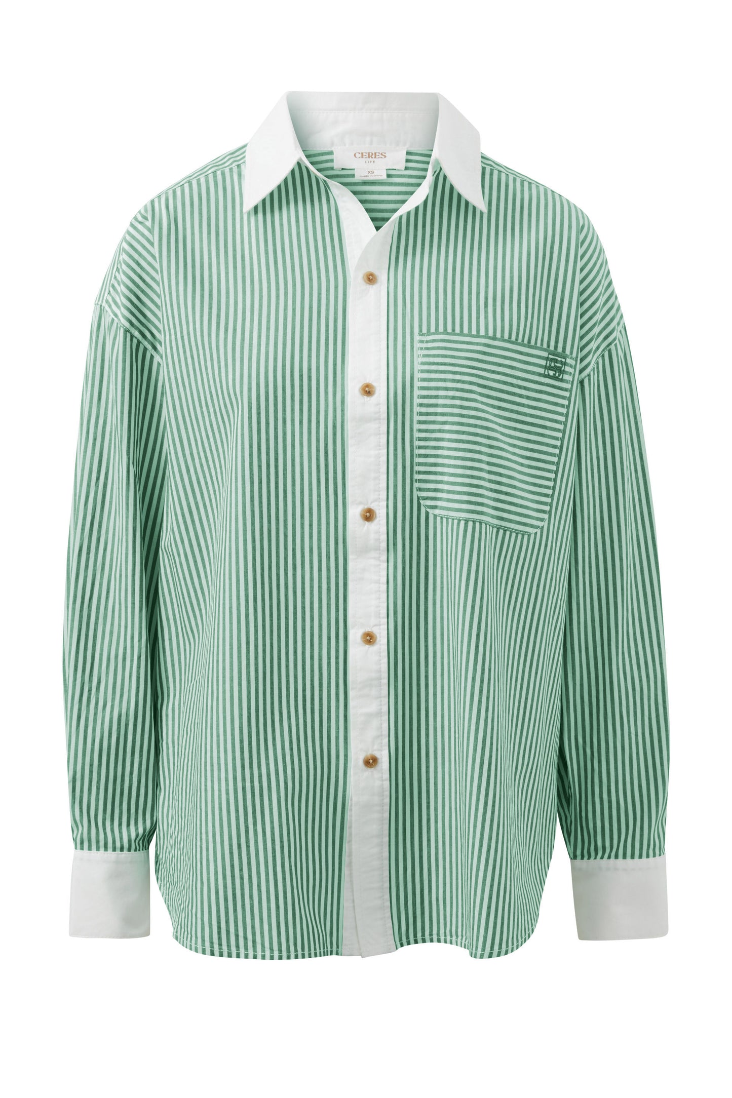 SHIRT PETA OVERSIZED - KELLY GREEN STRIPE WHITE COLLAR