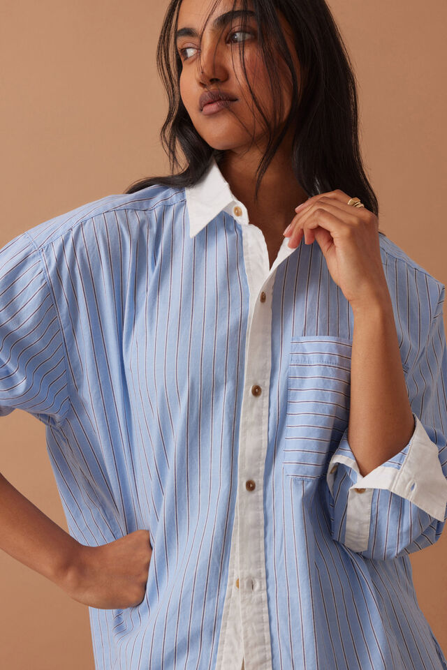 SHIRT PETA OVERSIZED - POWDER BLUE TRIPLE STRIPE