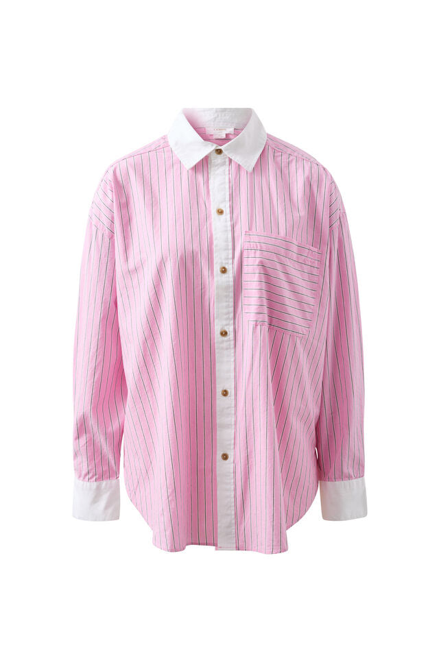 SHIRT PETA OVERSIZED - HIBISCUS PINK TRIPLE STRIPE WHITE COLLAR