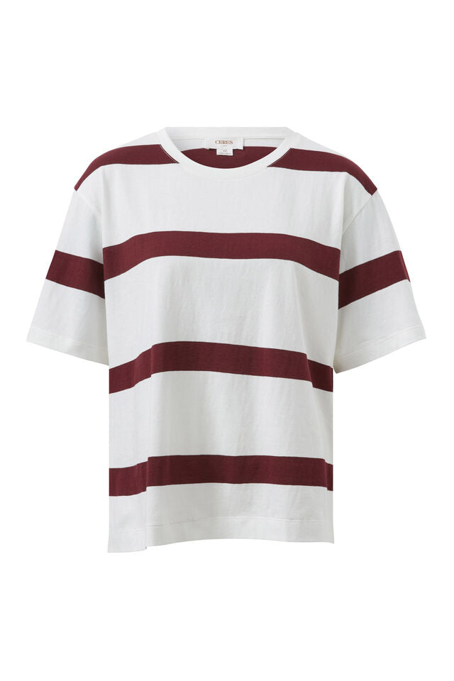 TEE STEVIE SLOUCHY - VANILLA/BURGUNDY