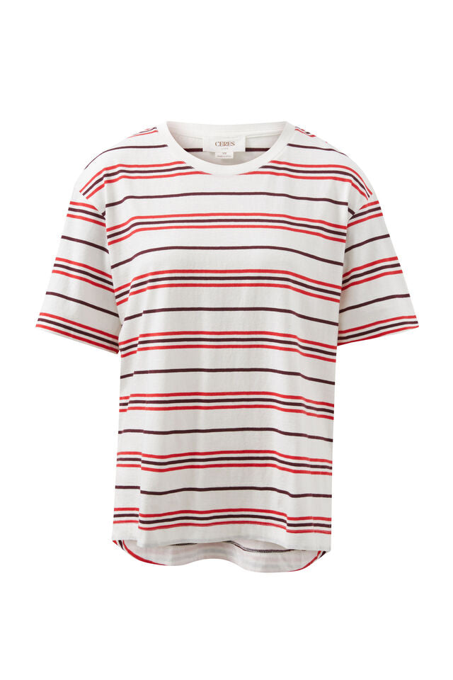 TEE STEVIE SLOUCHY - BERRY RED STRIPE