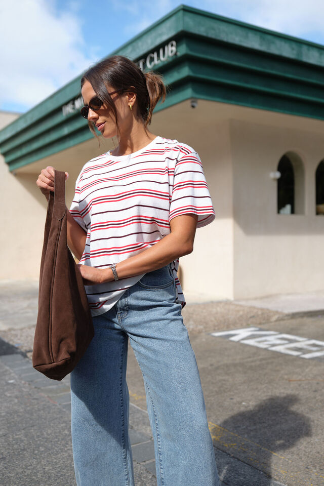 TEE STEVIE SLOUCHY - BERRY RED STRIPE