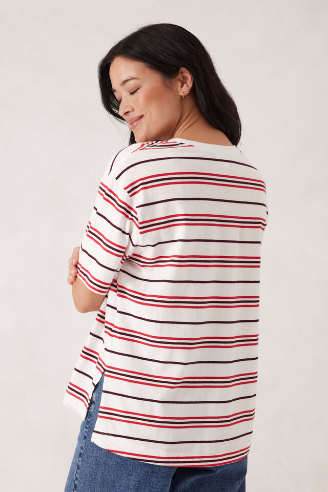 TEE STEVIE SLOUCHY - BERRY RED STRIPE