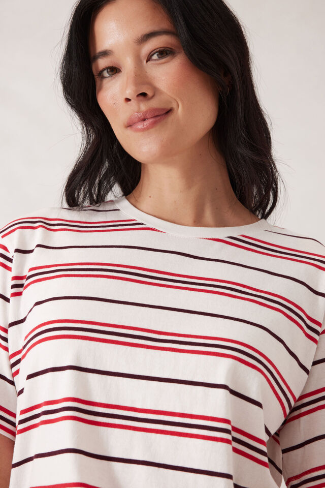 TEE STEVIE SLOUCHY - BERRY RED STRIPE