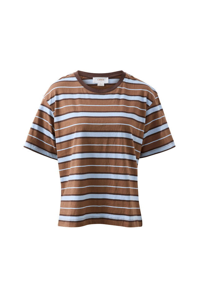 TEE STEVIE SLOUCHY - CHALK/CHOC RETRO STRIPE