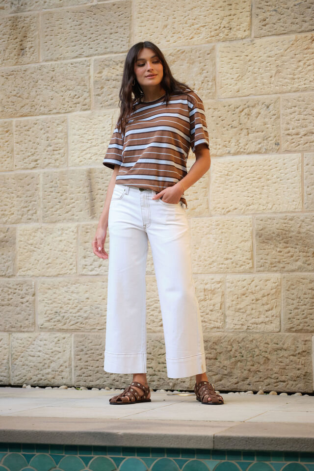TEE STEVIE SLOUCHY - CHALK/CHOC RETRO STRIPE