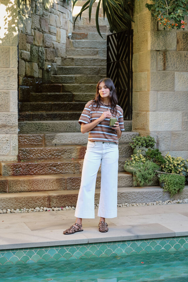 TEE STEVIE SLOUCHY - CHALK/CHOC RETRO STRIPE