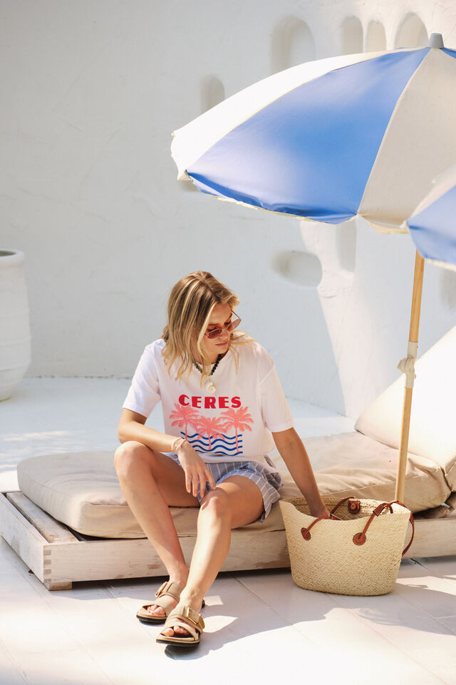 TEE STEVIE SLOUCHY - WHITE/CERES RETRO PALMS