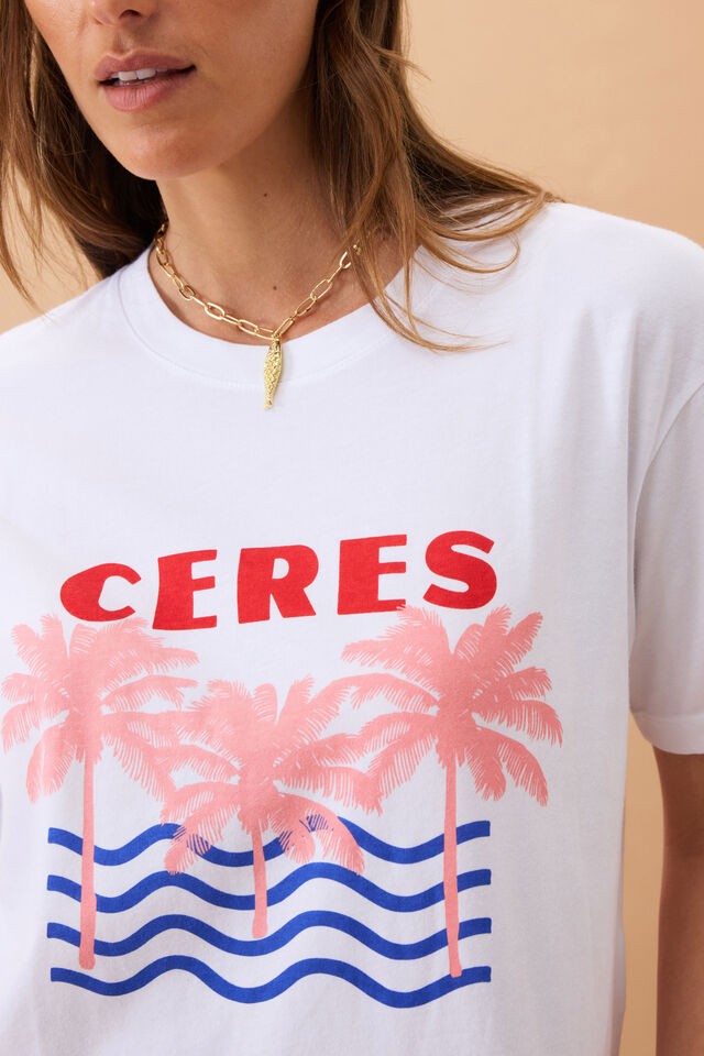 TEE STEVIE SLOUCHY - WHITE/CERES RETRO PALMS