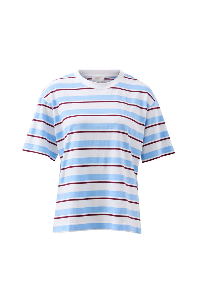 TEE STEVIE SLOUCHY - POWDER/POMEGRANATE RETRO STRIPE