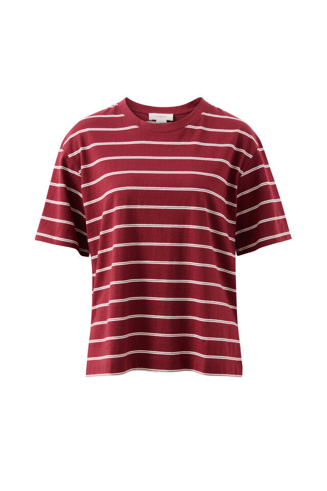 TEE STEVIE SLOUCHIE BURGUNDY/MILK STRIPE