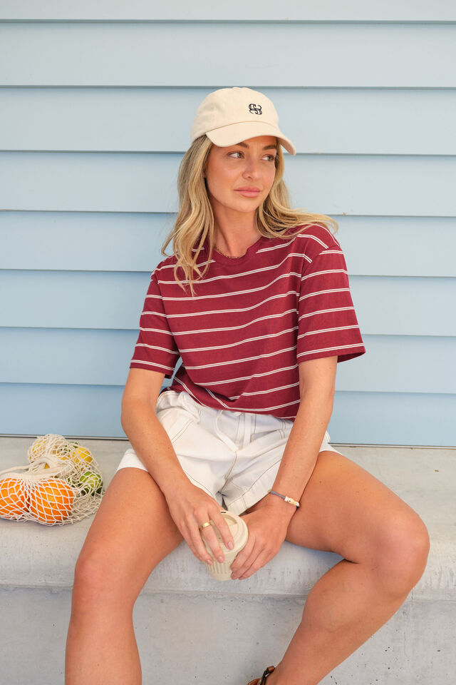 TEE STEVIE SLOUCHIE BURGUNDY/MILK STRIPE