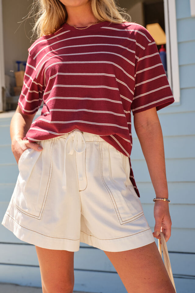 TEE STEVIE SLOUCHIE BURGUNDY/MILK STRIPE