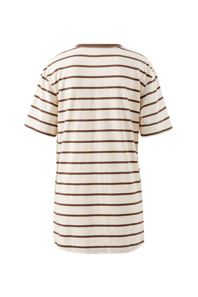TEE LOLA LONGLINE STEP HEM - BUFF/BRUNETTE STRIPE