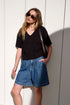 SHORTS SYLVIE LONGLINE PLEAT DENIM - FRESH INDIGO