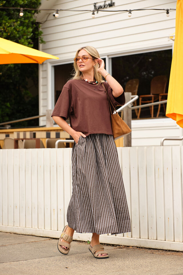 SKIRT FLORENCE MAXI - CHOC/WHITE STRIPE