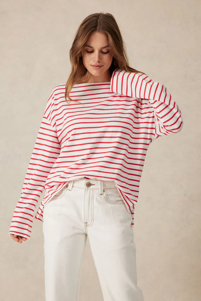 TOP SLOUCHY LONG SLEEVE BOAT NECK