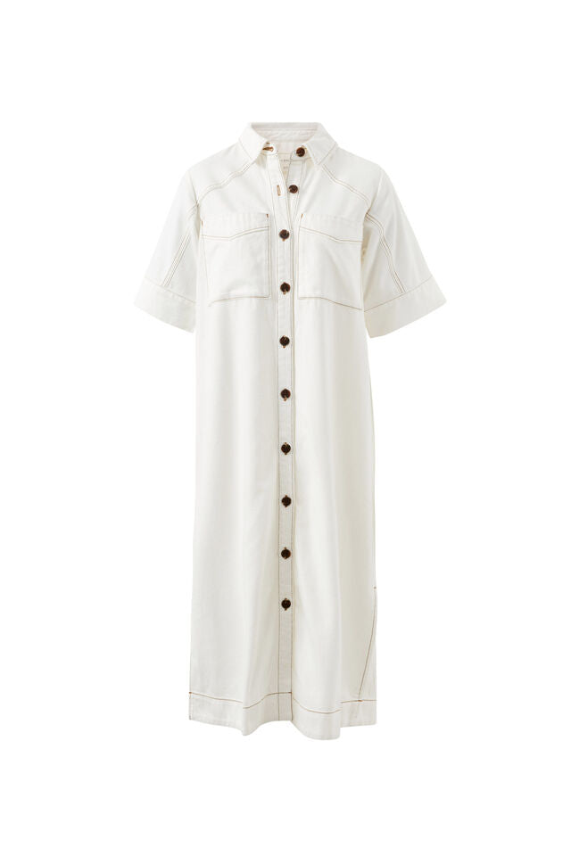 DRESS AVA SHORT SLEEVE MIDI ECRU