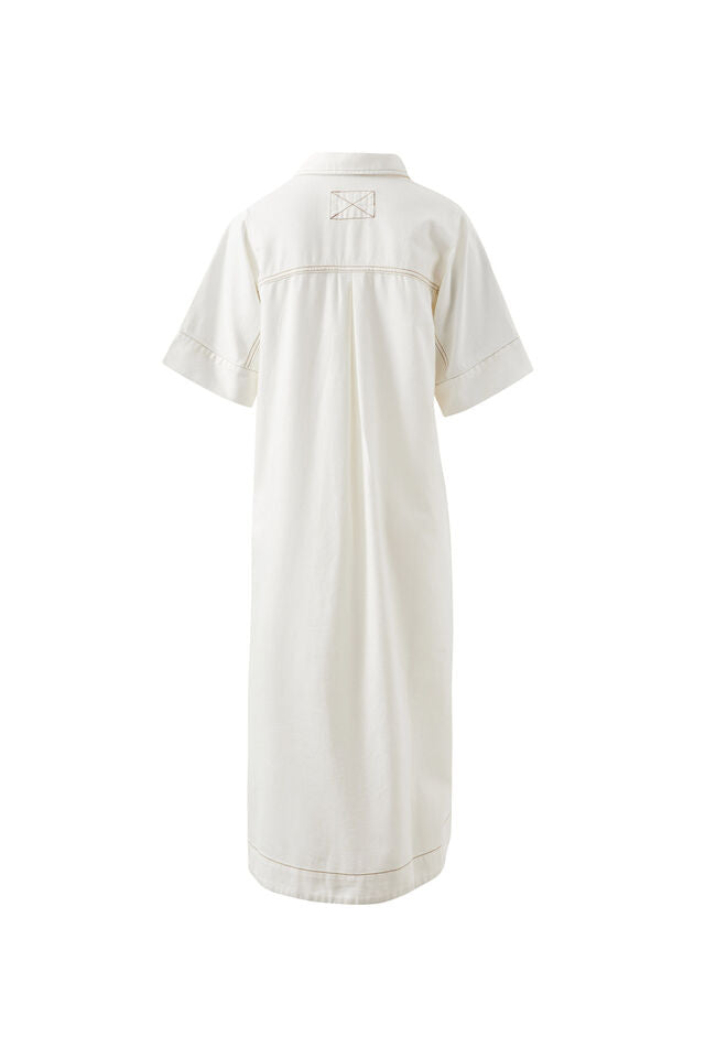 DRESS AVA SHORT SLEEVE MIDI ECRU