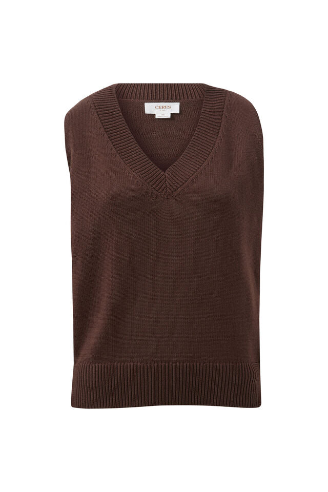 VEST V NECK KNIT - WINTER CHOC
