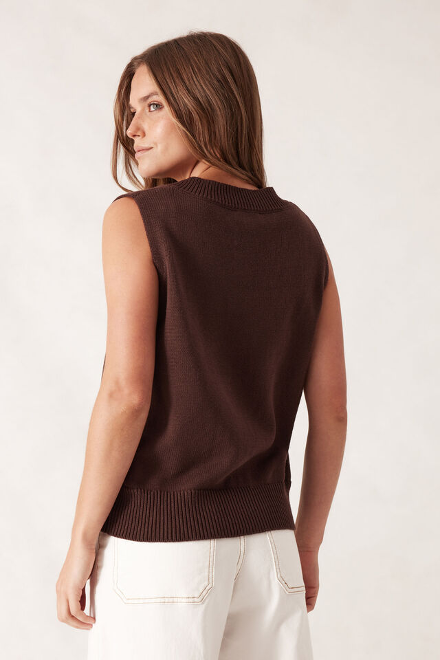 VEST V NECK KNIT - WINTER CHOC