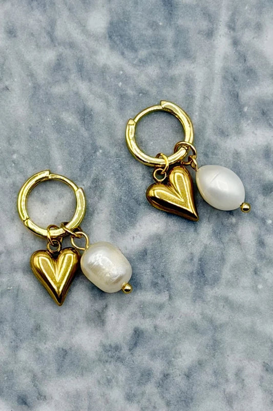 EARRINGS HEART CHARM HOOPS