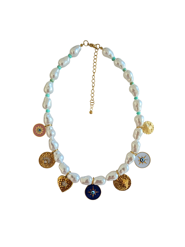 NECKLACE PEARL CHARM - AQUA