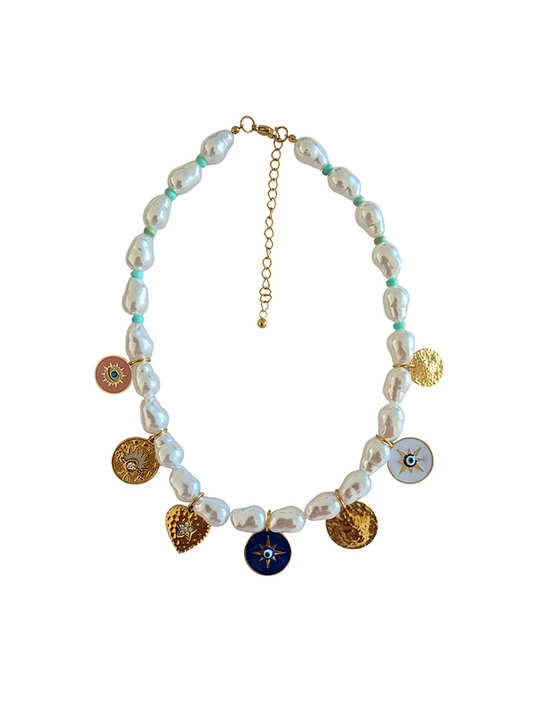 NECKLACE PEARL CHARM - AQUA