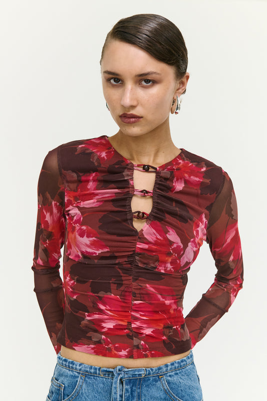 TOP AMYRA MESH - BORDEAUX GARDEN
