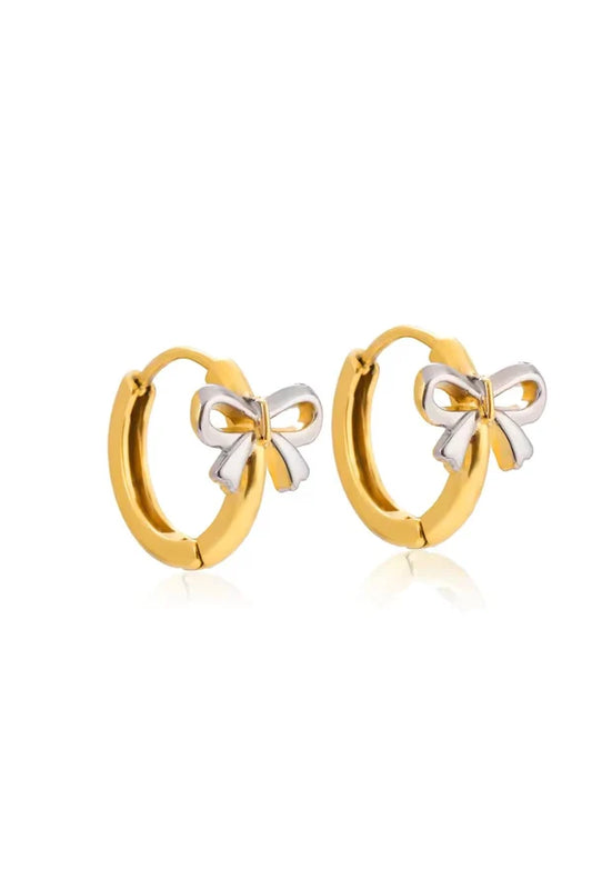 EARRINGS GOLD HOOPS WITH SILVER BOWS