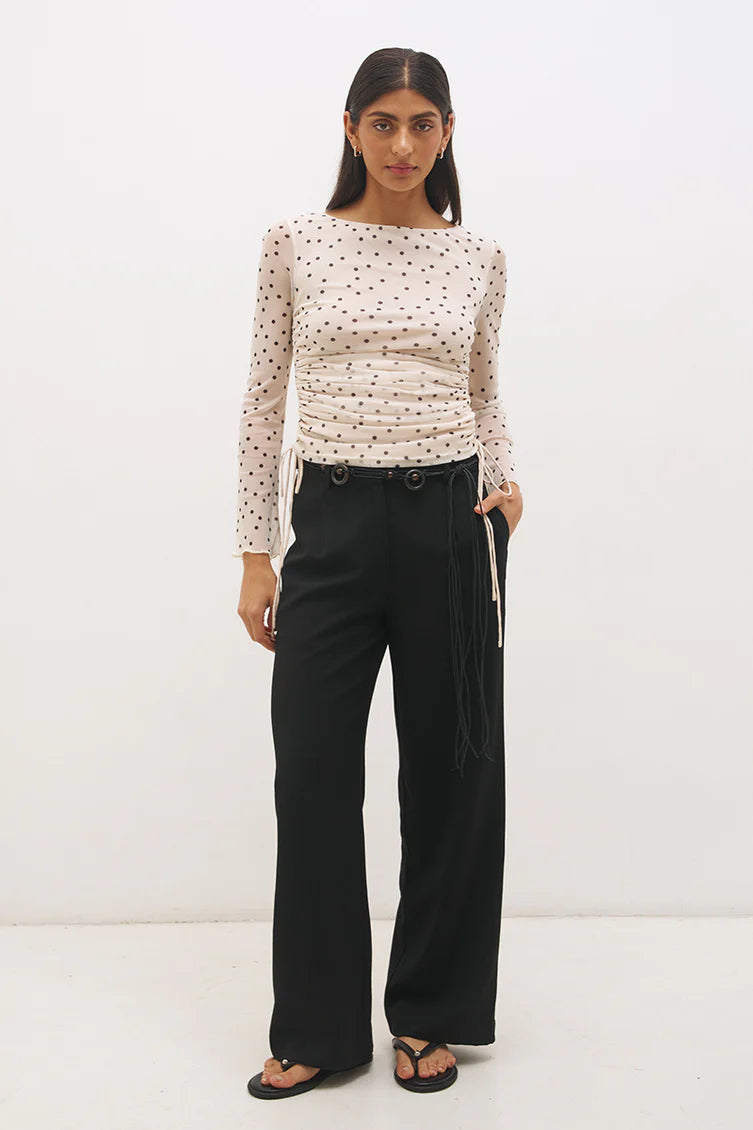 TOP VESPER MINI LONG SLEEVE - CREAM BASE POLKA