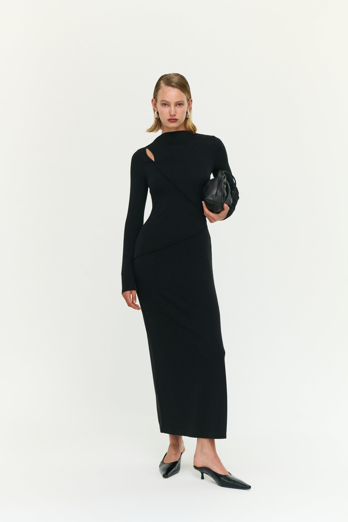 DRESS ALEXI ASYMMETRIC SEAM DETAIL MIDI - BLACK