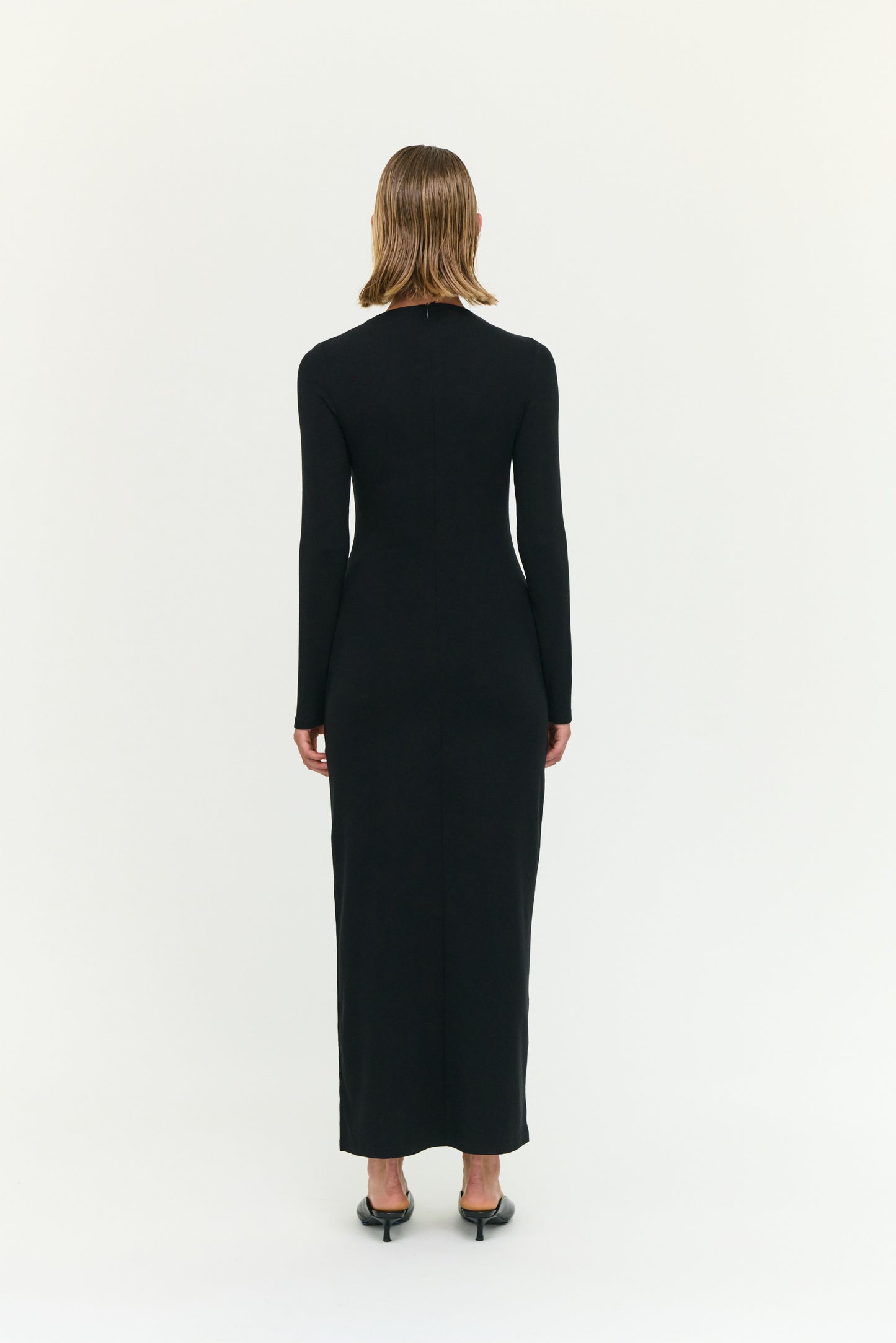 DRESS ALEXI ASYMMETRIC SEAM DETAIL MIDI - BLACK