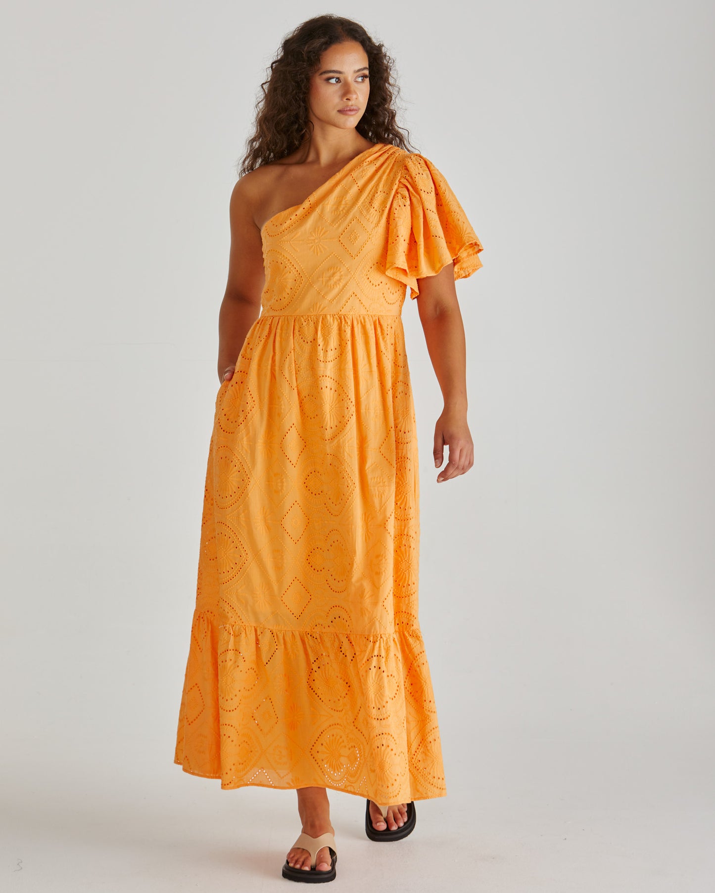 DRESS RIVA ONE SHOULDER MAXI - ORANGE
