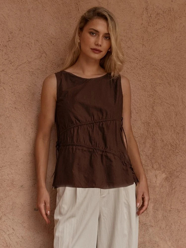 TOP ELIN GATHERED TIE - CHOC