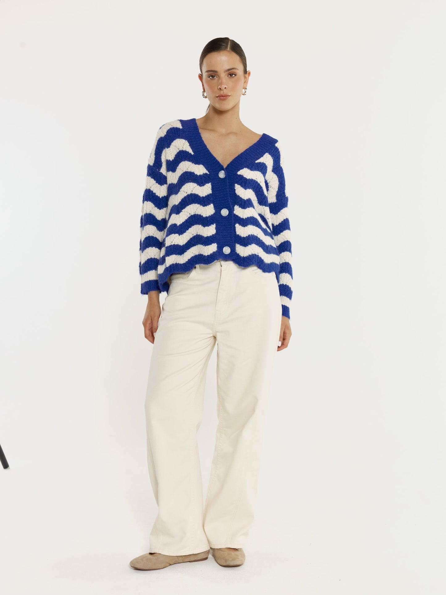 CARDIGAN ETTA WAVY STRIPE - CREAM/BLUE